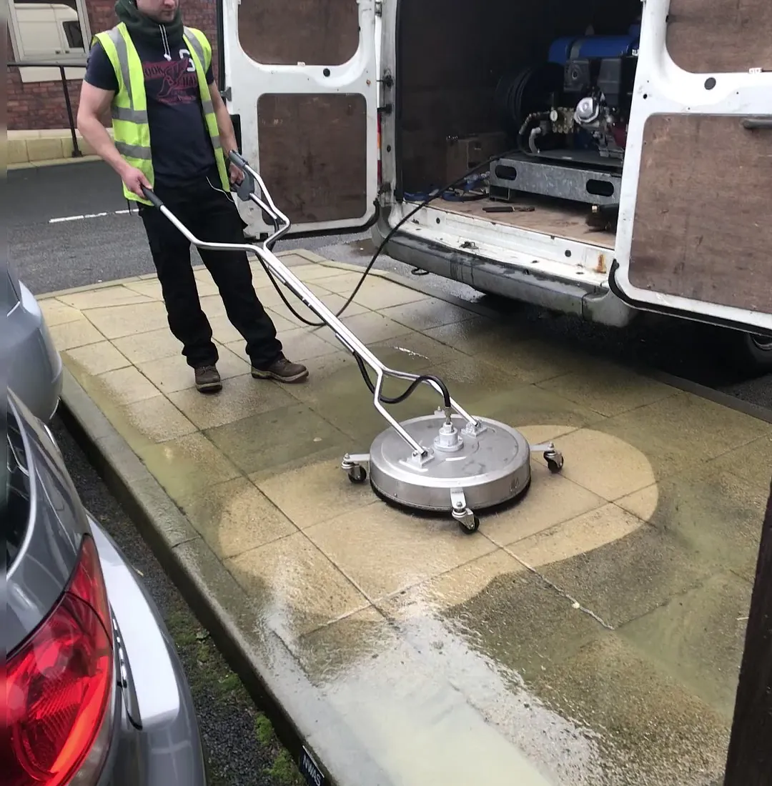 Pavement being cleaned