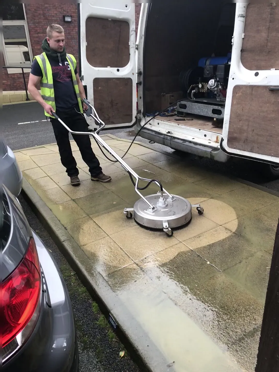 Pavement being cleaned